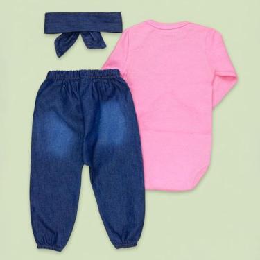 Imagem de Conjunto para Bebê Body e Calça Jeans com Faixinha - Era Uma Vez, Rosa