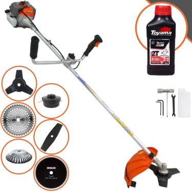 Imagem de Cortador de Grama À Gasolina Vulcan VR330-P 33cc 1,2HP Completo C/ Guidão Antivibração Kit 4 Lâminas + Carretel Nylon + Escova de Aço + ÓLEO TOYAMA 2T