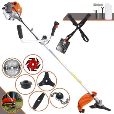 Imagem de Máquina de Corta Grama Vulcan VR430P À Gasolina 43cc 1,7HP 10.000rpm Multifunções Completa Com Guidão Antivibração Carretel Nylon + 5 Lâminas de Corte