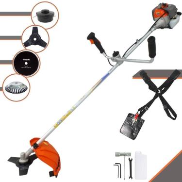 Imagem de Roçadeira Podador de Grama Vulcan VR330-P À Gasolina 2T 33cc 1,2HP Completa Com Carretel de Nylon + Faca 3 Pontas + Faca 80 Dentes + Escova de Aço