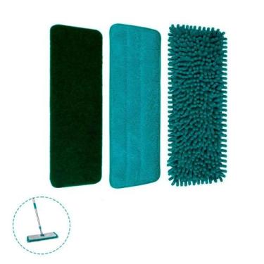 Imagem de Refil Mop Plano 3 Em 1 Chenile Microfibra Abrasivo Kit C/3 Flashlimp -