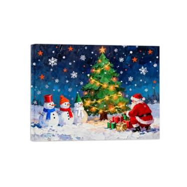 Imagem de Pinturas em tela Natal-Quadros Decoração de Parede-Presente boneco neve-Inverno Paisagens Impressões para Sala de Estar 60x80cm Tela Embrulhada