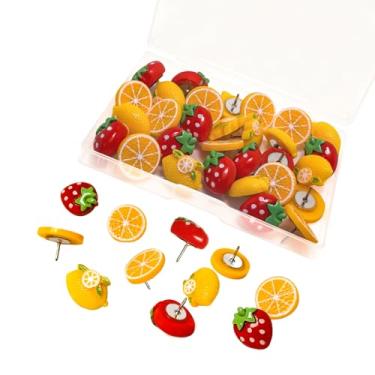 Imagem de Tachinha criativa com tema de frutas, 30 pinos fofos para laranjas, limões, morangos, alfinetes decorativos para quadros de avisos, paredes de fotos, quadros de cortiça e cadernos