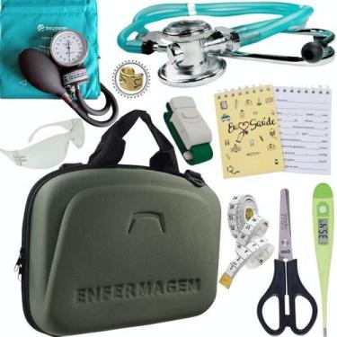Imagem de Kit Enfermagem Estagio Super Luxo Maleta Incoterm - Love Saúde, Verde