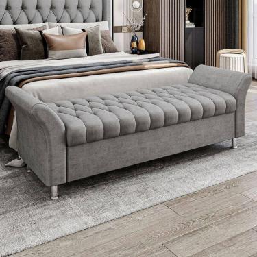 Imagem de Recamier Puff Estofado Casal 140 Cm ágata Veludo Cinza
