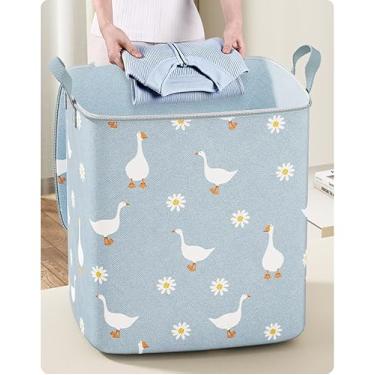 Imagem de Bolsa Saco De Armazenamento em Algodão com Alças Reforçadas e Zíper De Grande Capacidade 140L - Ideal para Edredons, Roupas de Cama, Brinquedos, Organização da Casa