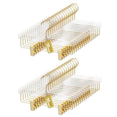 Imagem de Cabides de calças douradas de acrílico com clipes ajustáveis, pacote com 30, cabide de saia antiderrapante para mulheres, organizador de roupas resistentes com economia de espaço para calças, casacos