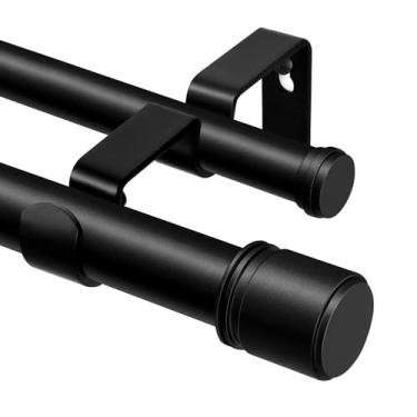 Imagem de Varão de cortina duplo de 166 a 120 polegadas, varões de cortina duplos HOTOZON de 2,5 cm para janelas 1,4 a 2,9 m, varão telescópico para cortinas com acabamentos simples, preto