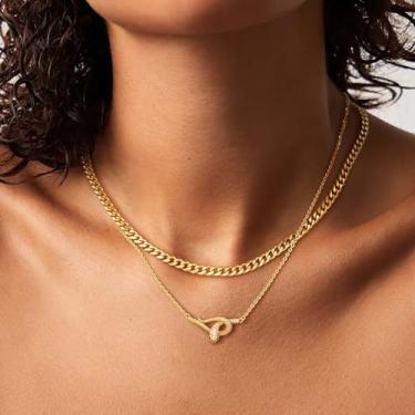 Imagem de Colar feminino banhado a ouro 14 K, pingente de cobra de zircão cúbico feito à mão, joias simples para presentes, Medium, Latão, Sem Pedra Preciosa