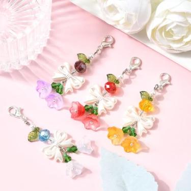 Imagem de 4 peças de chaveiros com pingente de flor de laço e plástico ABS 56 mm de comprimento com fechos de garra de lagosta de liga de cores mistas pendurados pendurados pingente chaveiro decoração bolsa