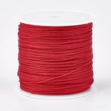 Imagem de Cordão de nylon para pulseiras, 49 metros de 1 mm, cordão de nó chinês, fio de contas, cor vermelha, cordão decorativo para artesanato para fazer joias de macramê faça você mesmo, confecção de tricô