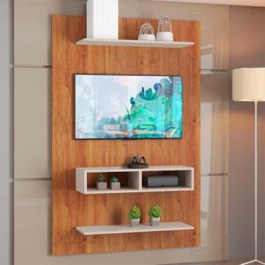 Imagem de Painel Para Tv Até 50 Byte Com Nicho E 2 Prateleiras Mel / Off White M