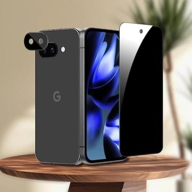 Imagem de [Pacote com 1+1] Protetor de tela de privacidade para Google Pixel 9A com protetor de lente de câmera, [à prova de estilhaçamento de grau militar], vidro temperado superior 9H+, cobertura total da