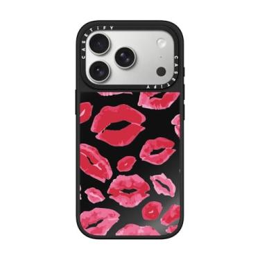 Imagem de CASETiFY Capa espelhada para iPhone 17 Pro [refletiva/compatível com Magsafe/1,5 m. 1X proteção contra quedas de nível militar] - Beijos de batom - Preto em preto