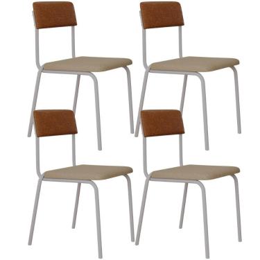 Imagem de Kit 04 Cadeiras Estofada Para Sala De Jantar Sense Branco C01 Linho Areia Courino Caramelo - Lyam Decor
