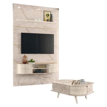 Imagem de Estante Home Theater Com Bancada Suspensa Monte Carlo Com Mesa De Centro Indianápolis Calacata Off White – Madetec