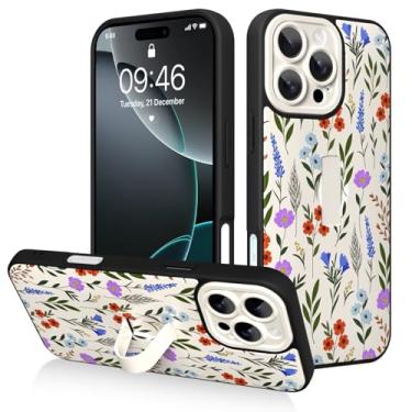 Imagem de AIGOMARA Capa para iPhone 16 Pro com alça de dedo, linda estampa floral estampa floral para mulheres e meninas, capa protetora à prova de choque antiarranhões com suporte de mão, branca