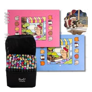 Imagem de Kit Livro de Colorir + 120 Canetas Ponta Dupla | Capa Dura Holográfica, Papel Premium | Ursinhos Fofos – Ideal para Crianças e Adultos (12, 24, 36, 48, 60, 80 e 120 Cores) (ROSA, 12)