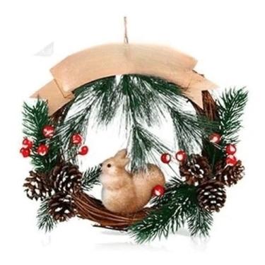 Imagem de Guirlanda Natal 23cm com Placa Pinha e Esquilo - Enfeite de Porta Decorado para Decoração Natalina(4 23cm)