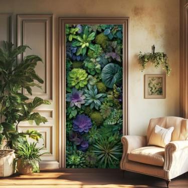 Imagem de arricraft 2 adesivos autoadesivos para porta, 80 cm x 199 cm, 3D, folhas de planta, verde, estampa de musgo, murais de porta, portas de PVC, decoração de papel de parede removível para quartos, sala