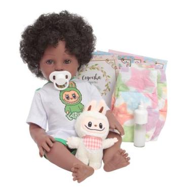 Imagem de Bebê Reborn Boneco Negro Realista Pode Molhar Kit Acessórios - Cegonha