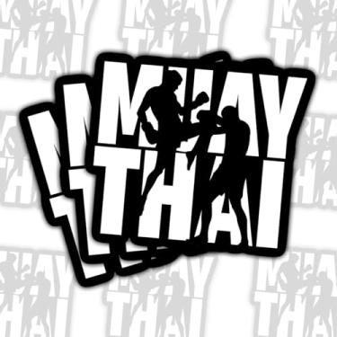 Imagem de 3 adesivos Muay Thai Silhouette Fighters, decalques de vinil para treinamento de artes marciais de kickboxing para laptop, caderno, diário, garrafa de água, para-choque de carro, presente para