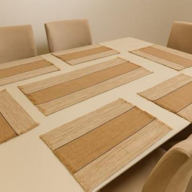 Imagem de Conjunto de 5 jogos americanos + caminho de mesa de Natal Jogos americanos de Natal Mesa de jantar Para uso doméstico(Caramelo com faixa marrom)