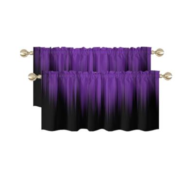 Imagem de AAtter Cortina de saia de cozinha roxa e preta para janela abstrata ombré gótica lavanda elegante pequena pequena sala de estar quarto banheiro tecido drapeado 2 peças, 132 cm L x 45 cm C x 2
