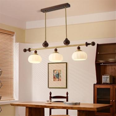 Imagem de Lustre contemporâneo de latão para sala de estar com LED, estilo retrô, criativo, para restaurante, quarto, escritório, hotel, casa de campo, café, luminária pendente (EB 3 lâmpadas)