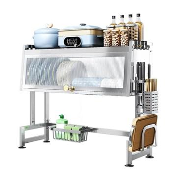 Imagem de Organizador de Pia Cozinha Escorredor de Louça com Porta, Aço Inoxidável Antiferrugem, Instalação Sem Furos, Suporte para Talheres, Copos e Tábuas, Ideal Para Pia (Cor de Aço Inoxidável, 65cm)