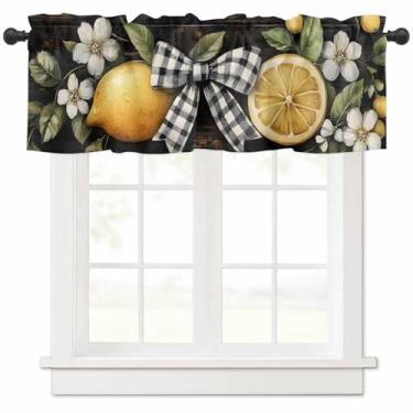 Imagem de Cortinas de sanefa para cozinha, flores de limão, laço, vintage, madeira, varão, bolso, janela, sanefas para sala de estar, banheiro, quarto, 107 cm L x 30 cm C