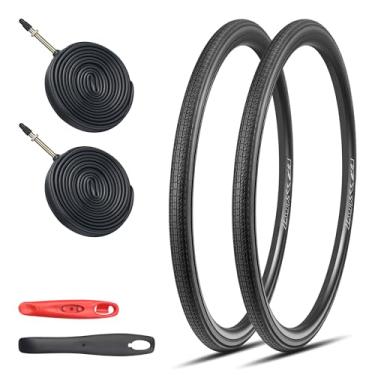 Imagem de GRELiving Conjunto de 2 pneus de bicicleta de estrada 700 x 28/32/35c, pneus dobráveis com válvula Presta FV48 tubos internos e alavanca de pneus, adequado para bicicletas de estrada, bicicletas