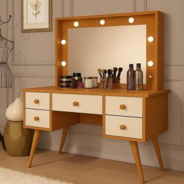 Imagem de Penteadeira Camarim com Led Anaísa Nature - Off White - B&A BENTO