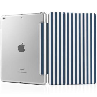 Imagem de MEEgoodo Capa para iPad de 10,2 polegadas, capa para iPad 9ª geração 2021/8ª geração 2020/7ª geração 2019, capa para tablet com textura de seda e capa traseira de PC, listras azuis marinhas
