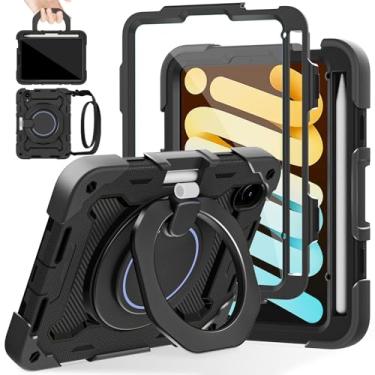 Imagem de ROISKIN Capa para iPad mini 7 (A17 Pro) 2024/Mini 6 20,3 cm, capa de proteção à prova de quedas com suporte e alça de rotação de 360°, protetor de tela, alça de ombro e adequada para crianças