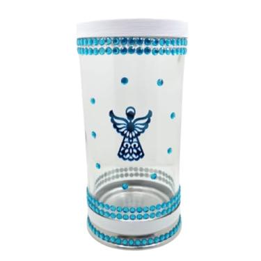 Imagem de Porta Vela 7 Dias 18cm Vidro Anjo da Guarda Azul + Presente
