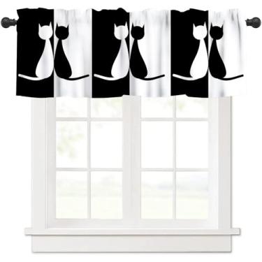 Imagem de Cortina de desenho animado de gato, preto e branco, minimalista, listrada, para janelas, para cozinha, meninas, banheiro, quarto, sala de estar, 137 x 45 cm