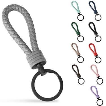 Imagem de SERASAR | Chaveiro de couro [forte] - com chaveiro adicional de aço inoxidável para chaves pequenas - com caixa de presente, Cinza, M