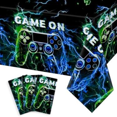 Imagem de Hikio 3 peças de toalha de mesa de videogame decoração de festa de aniversário 70,9 x 42,5 polegadas plástico impermeável capa de mesa para jogos de aniversário, jogos, artigos de festa