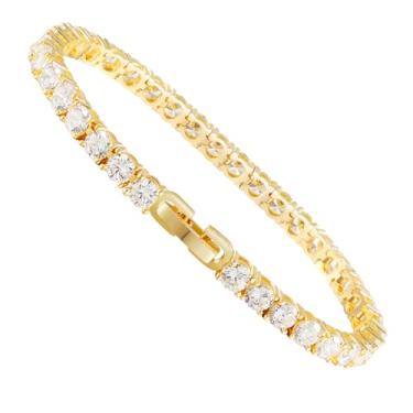 Imagem de Kose Pulseira de tênis feminina | Zircônia cúbica de 4 mm/5 mm | Pulseira clássica banhada a ouro 14K / ouro branco | Tamanho 6/6.5/17.8 cm, 7inch, Latão, Zircônia cúbica