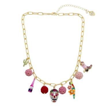 Imagem de Betsey Johnson Colar feminino com pingente de caveira de açúcar