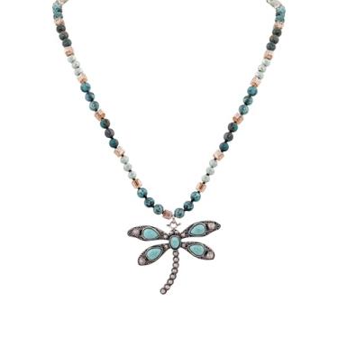 Imagem de MINACHI Colar Boho de libélula com pingente turquesa criada, joia de contas feita à mão, colar hippie vintage para mulheres