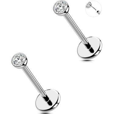 Imagem de MS CUTE 2 peças 20G/18G/16G Brincos de nariz sem rosca com costas planas aço cirúrgico 316L CZ Daity Nose Helix Cartilage Tragus Conch Labret Medusa Monroe piercing joias para mulheres e homens, 20g