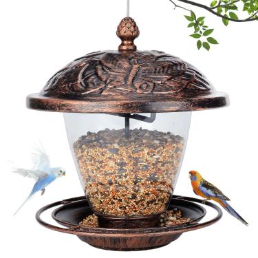 Imagem de Alimentador de pássaros pendurados ao ar livre - alimentadores de pássaros selvagens de metal vintage de 500 g para jardim, quintal, telhado à prova de intempéries e à prova de esquilos