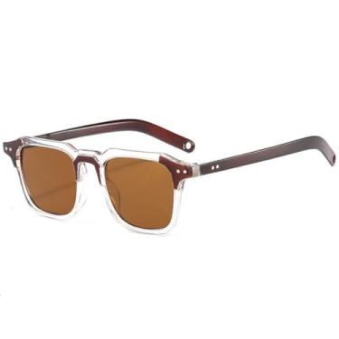 Imagem de Óculos de sol quadrados com rebites da moda, masculino, retrô, clássico, feminino, para dirigir ao ar livre, proteção UV400 (chá marrom)