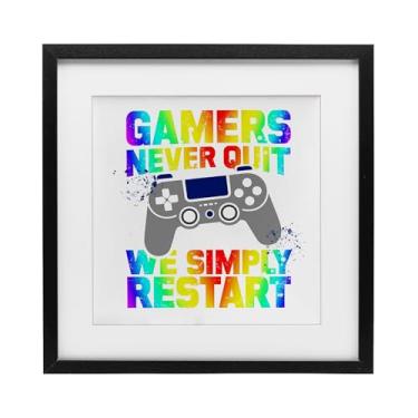 Imagem de Stupell Industries Impressão emoldurada preta Rainbow Gamers Never Quit sob vidro, design de Kim Allen, 40,6 x 40,6 cm