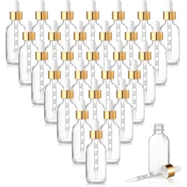 Imagem de 20 frascos conta-gotas de vidro transparente de 120 ml com detalhes dourados e pipetas marcadas – Versátil para beleza DIY, remédios fitoterápicos e perfumes – Recipientes vazios de 118 ml para