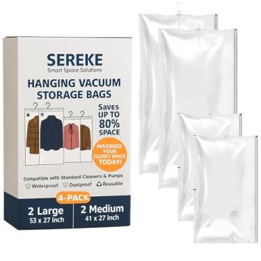 Imagem de Sacos de armazenamento a vácuo pendurados para roupas, sacos de vedação a vácuo para roupas com 5 anéis cada, sacos de compressão à prova d'água para casacos, ternos e jaquetas, organizador de