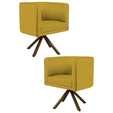 Imagem de 2 Poltronas Base Madeira Betina B-279 Veludo Mostarda Domi