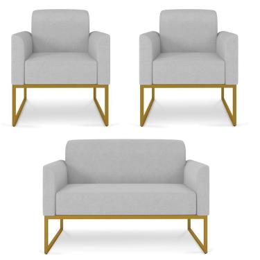 Imagem de Kit Namoradeira E 2 Poltronas Dourada Cinza Claro